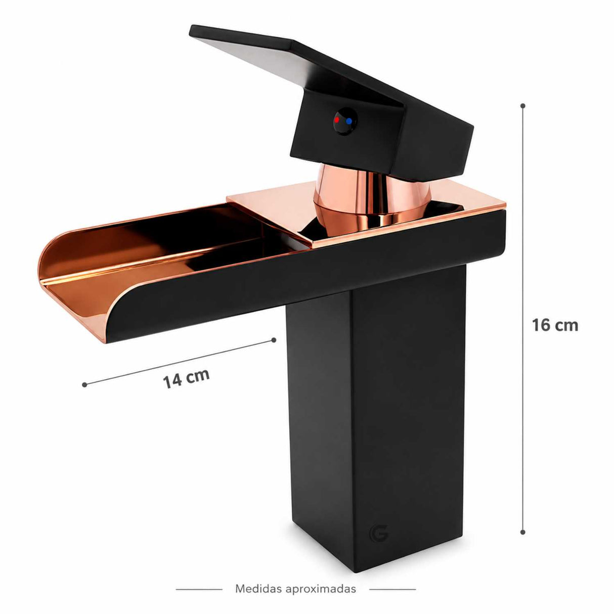 Grifería Lavamanos Baja Cascada Negro Mate y Oro Rosa Monocontrol Vintage 18 cm con Mezclador Agua Fría y Caliente