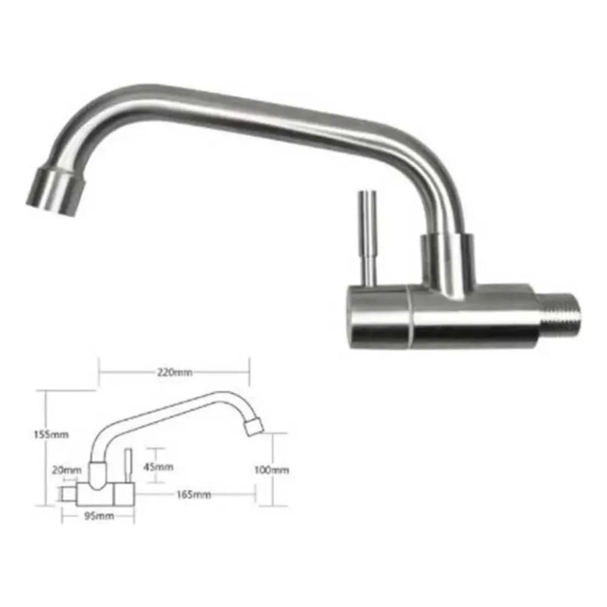 Llave Lavaplatos Pared Agua Fría Acero Inox 304