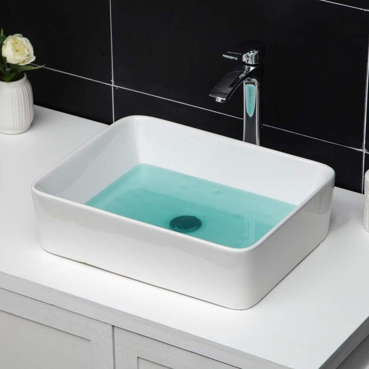 Lavamanos-Sobreponer Rectangular Porcelana 48 x 37 cm Blanco Tipo Vessel