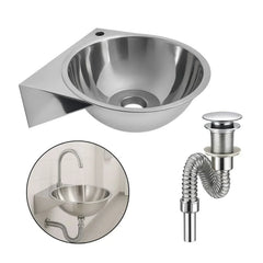 Set Lavamanos Plataforma Acero Inoxidable 32x34cm Pared + Desague