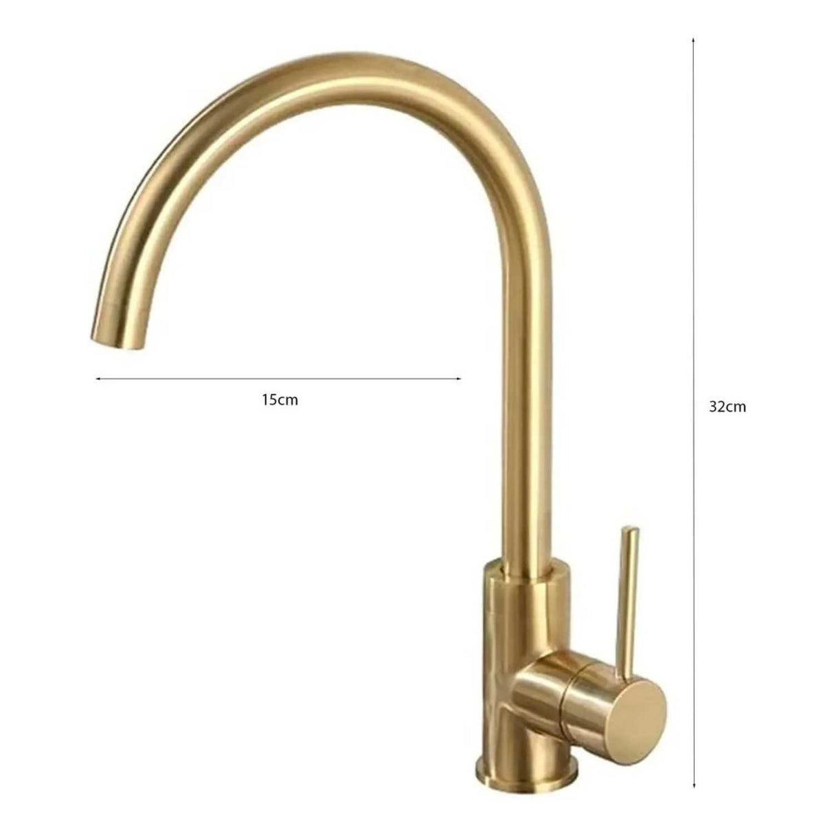 Grifería Lavaplatos Cuello Cisne Oro Cepillado Monocontrol 32 cm Alta para Cocina