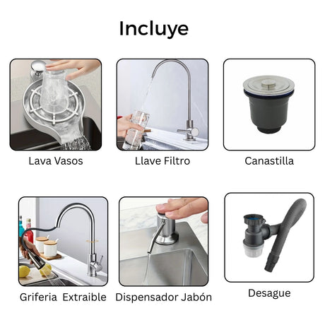 Set Lavaplatos Doble Lujo en Acero Inoxidable 304 - 75x45 cm