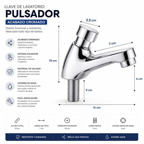 Combo Orinal de Pared 30 × 26 × 40 cm + Lavamanos de Colgar 29 × 29 cm con Griferías Push y Desagüe Cromado