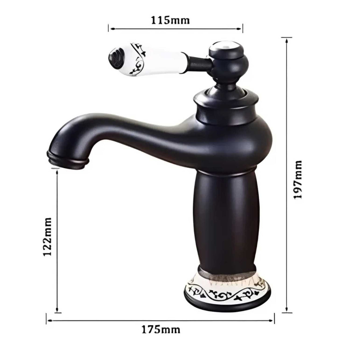 Grifería Lavamanos Bajo Negro Blanco Monocontrol Vintage para Baño