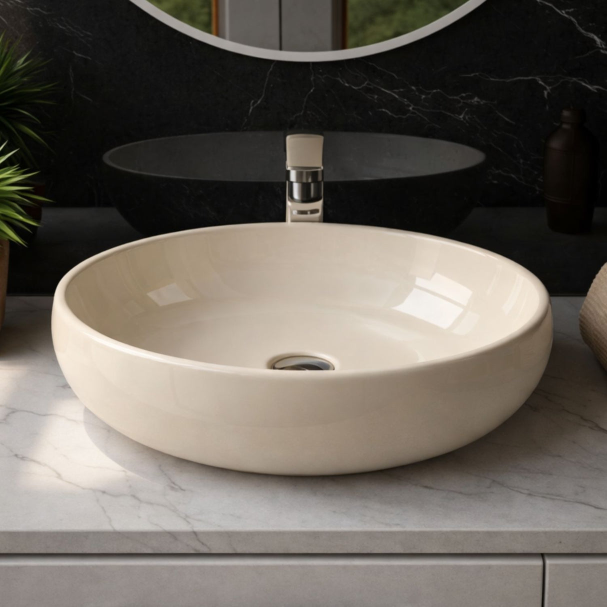 Lavamanos Sobreponer Ovalado Beige en Porcelana 42 x 30 x 15.5 cm