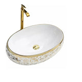 Lavamanos Sobreponer Tipo Vessel Blanco Dorado Ovalado 42X30X15