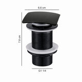 Desagüe Push para Lavamanos Negro Mate Cuadrado 7,8 cm de alto y 6,6 cm de ancho