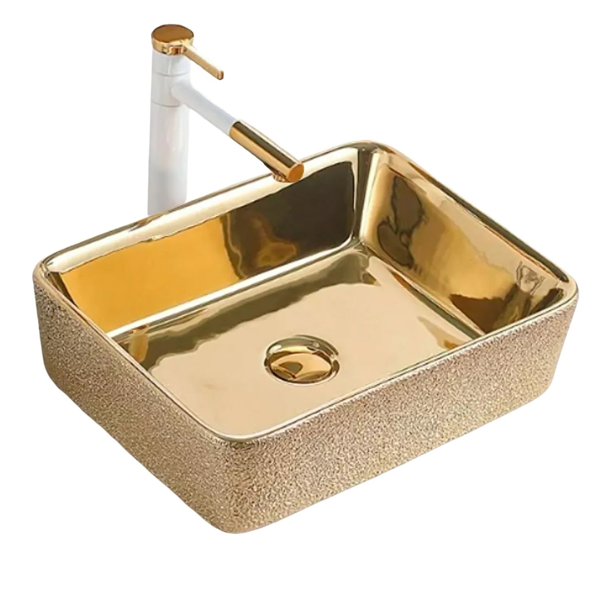 Lavamanos De Sobreponer Rectangular Ary Gold - Acabado Martillado Externo - 46 x 33 x 14 Cm