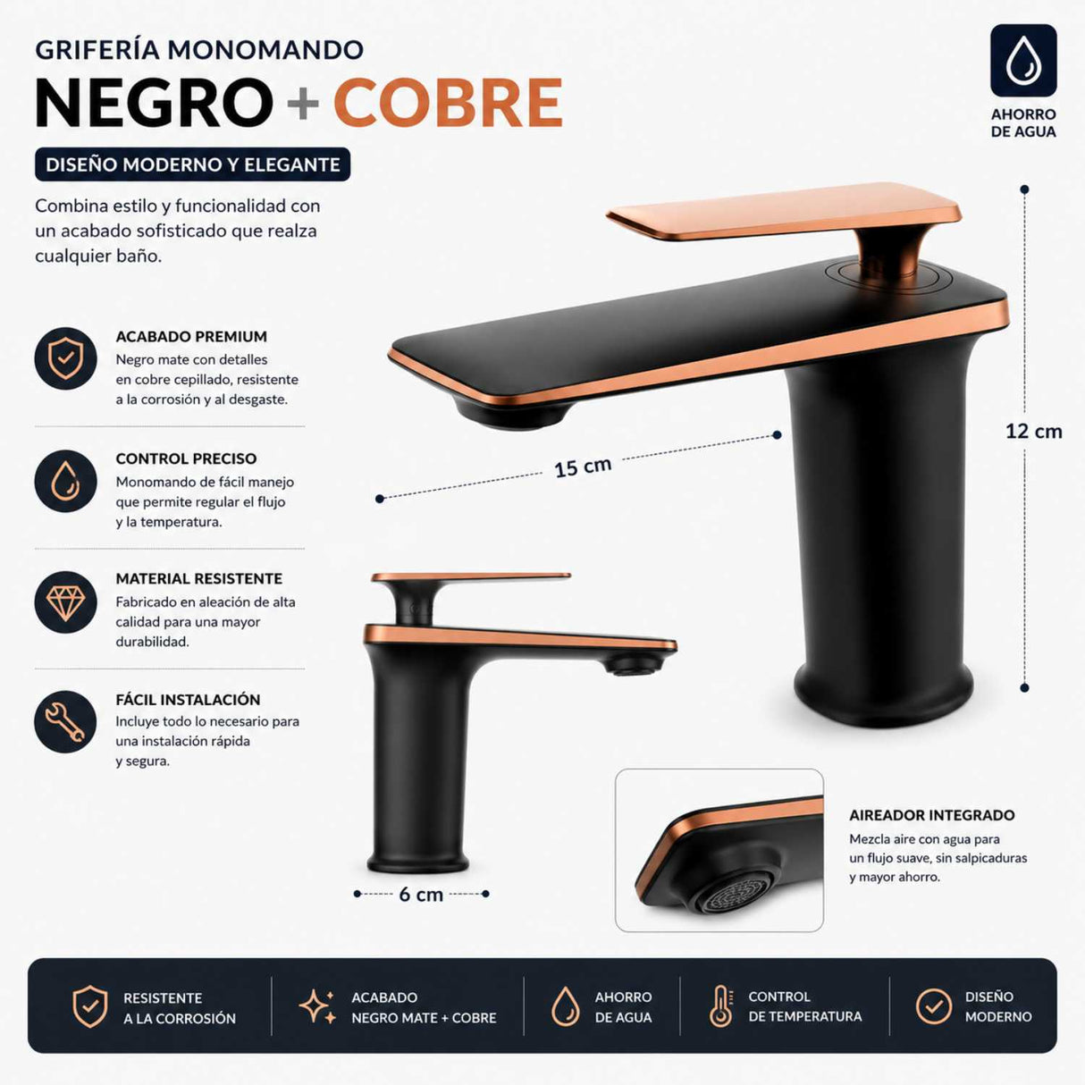 Monocontrol Lavamanos Bajo Negro Rosa Vintage 18 cm para Baño