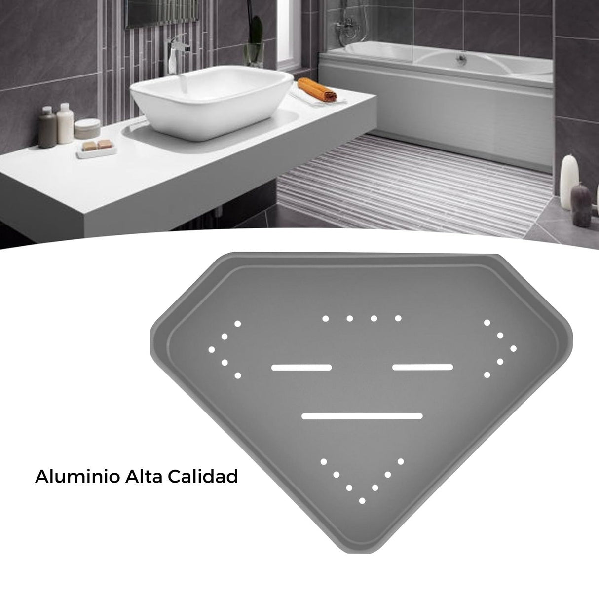 Repisa Baño Esquinera Moderna Silver Aluminio Gris - Inoxidable