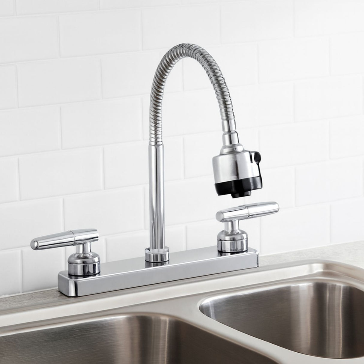 Mezclador Lavaplatos 8 Pulgadas Cuello Flexible Metalico Palanca