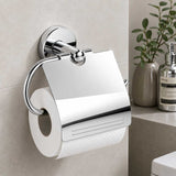 Porta Papel Higiénico Cromado con Tapa para Baño | Instalación a Pared