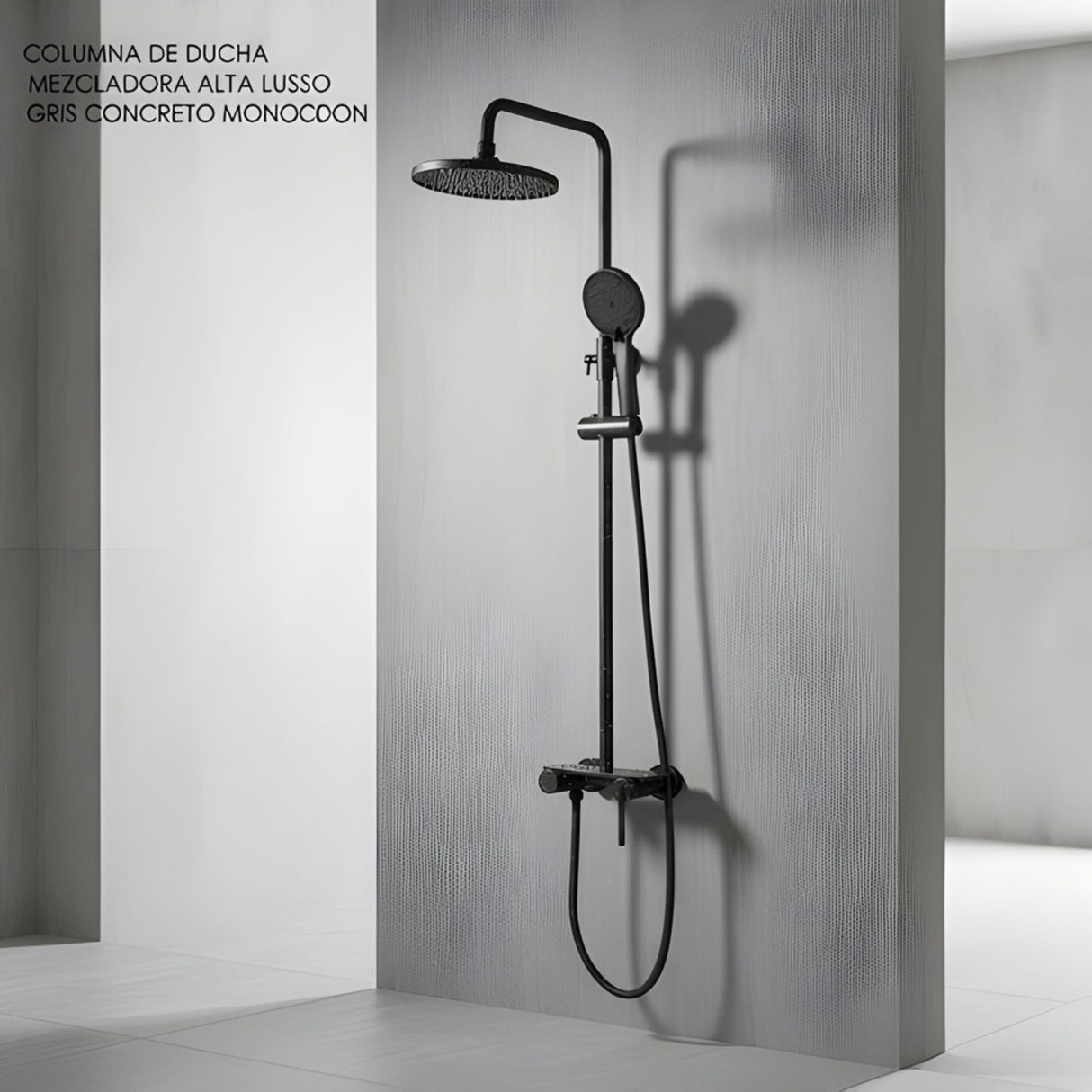 Columna De Ducha Mezcladora Alta Lusso Gris Concreto Monocon