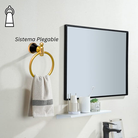 Toallero de Manos Tipo Aro Negro/Dorado, Línea Diamante, Aluminio Inoxidable