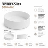 Lavamanos Sobreponer Olimpus Blanco Mate 36 x 36 x 12 cm | Diseño Redondo Moderno