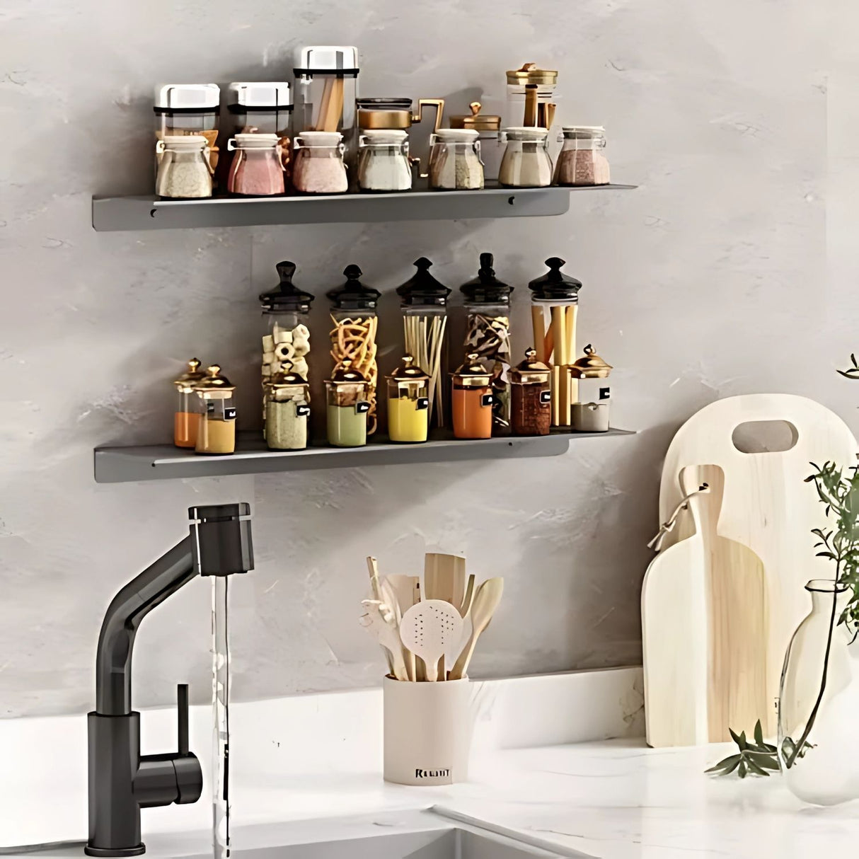 Repisa Moderna Rectangular Silver Gris Aluminio 28 cm - Incluye Accesorios de Instalación