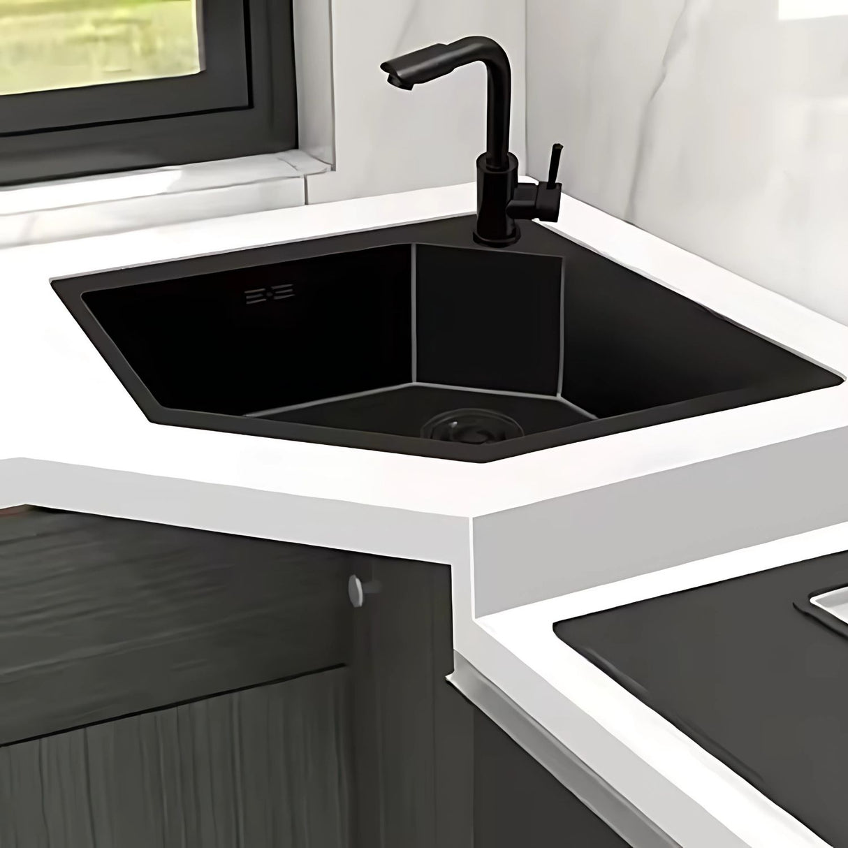 Lavaplatos de Lujo Esquinero Negro en Acero SUS304 - 50x50 cm