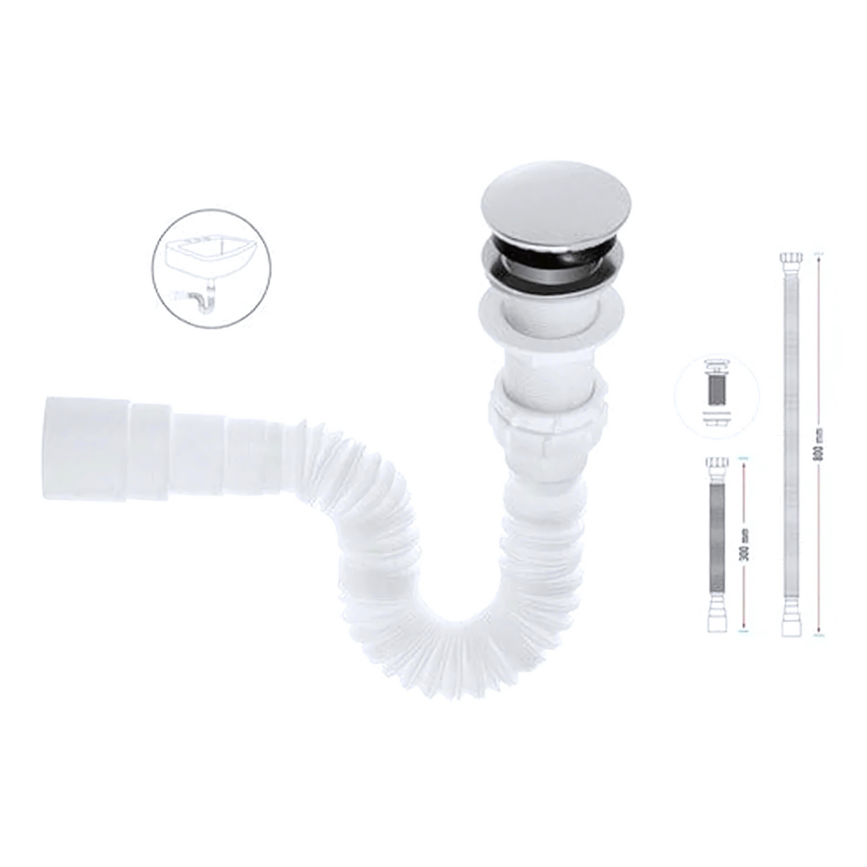 Sifón Desague Flexible Con Push ABS