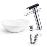 Kit Completo Lavamanos Blanco Canoa + Grifería Cascada Transparente + Sifón Flexible + Push