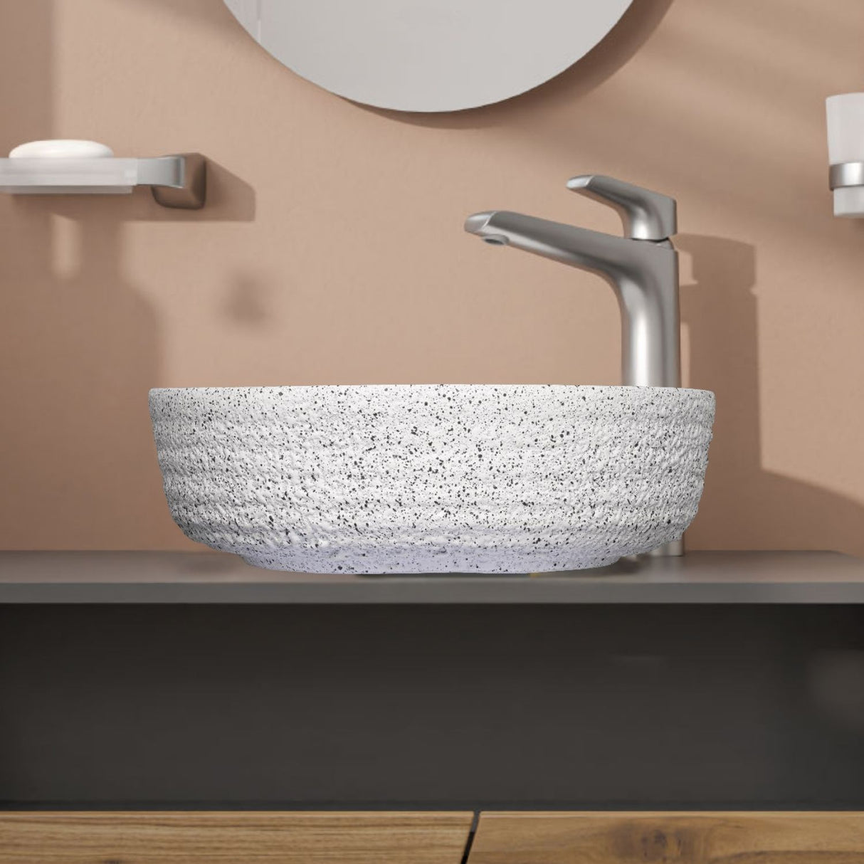 Lavamanos Draco Redondo en Granito Blanco para Sobreponer 42 cm