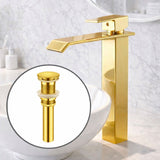 Kit Lavamanos Sobreponer Blanco Canoa 41 x 33 cm con Grifería Alta Milan Oro y Desagüe Push Oro
