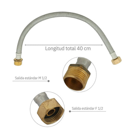 Acople Extensor Flexo Metálico M 1/2- F 1/2 40cm