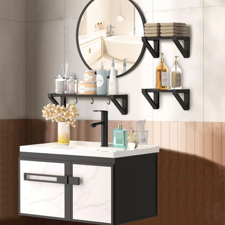 Set Lavamanos + Espejo PVC Negro/Blanco - Mueble 2 Puertas Moderno 70 cm