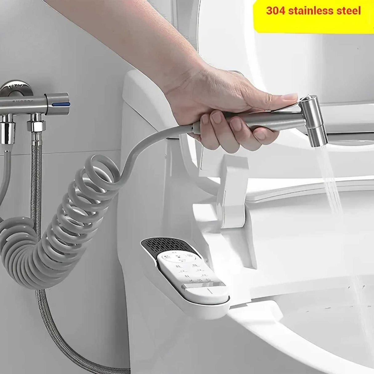 Grifo para Inodoro con Válvula Angular de Doble Salida en Acero Inoxidable Bidet