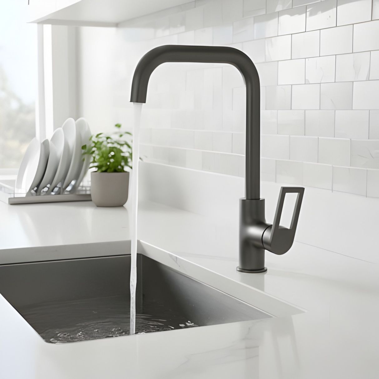 Grifería Monomando Spacco Alto Gris Concreto Cuello Acero In