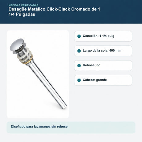 Desagüe Metálico Click-Clack Cromado de 1 1/4 Pulgadas