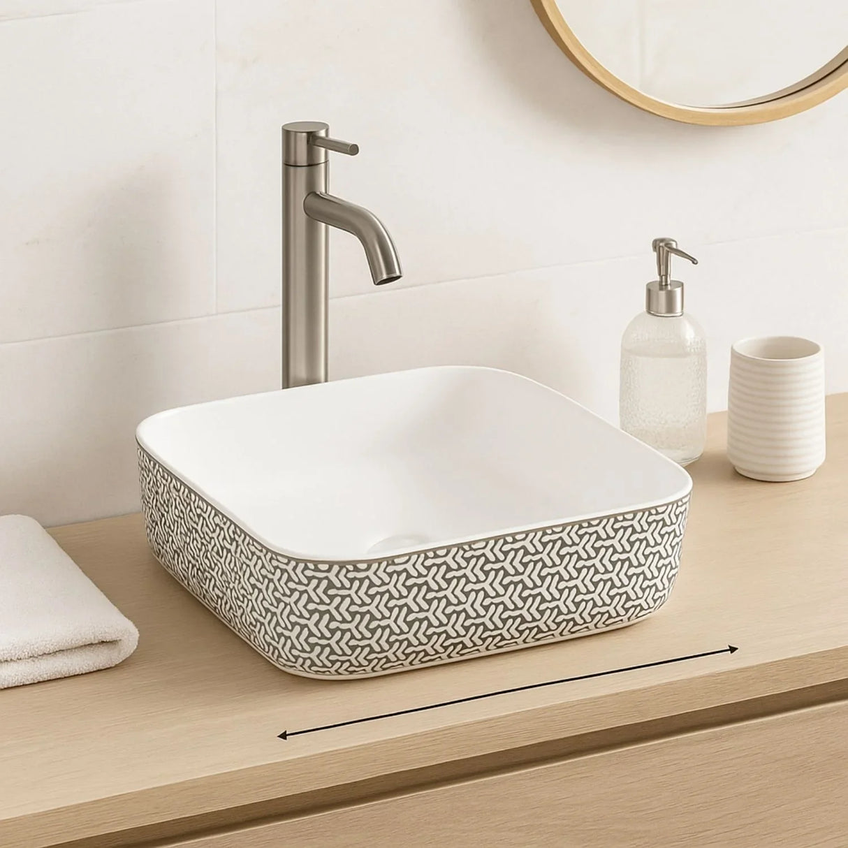 Lavamanos Decorativo Cerámica Blanco Gris Diseño Moderno