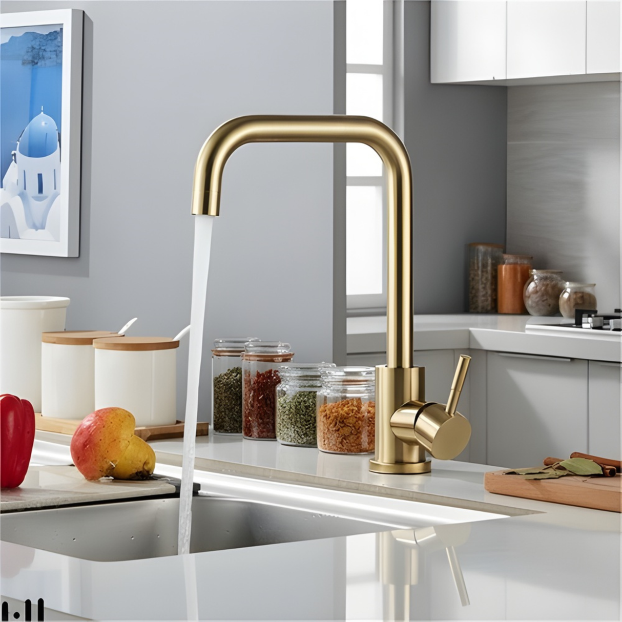 Grifo Monocontrol Para Cocina Dorado Cepillado