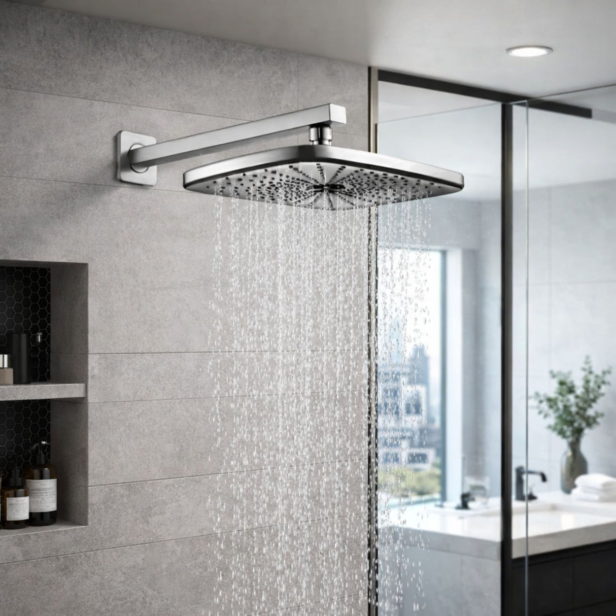 Regadera Rectangular 10 Pulgadas Niquel Texturizado ABS