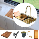 Lavaplatos Oro Golden con Grifería y Accesorios - Acero SUS304 - 75x46 cm