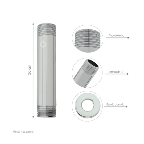 Tubo Ducha Techo Acero 10 cm