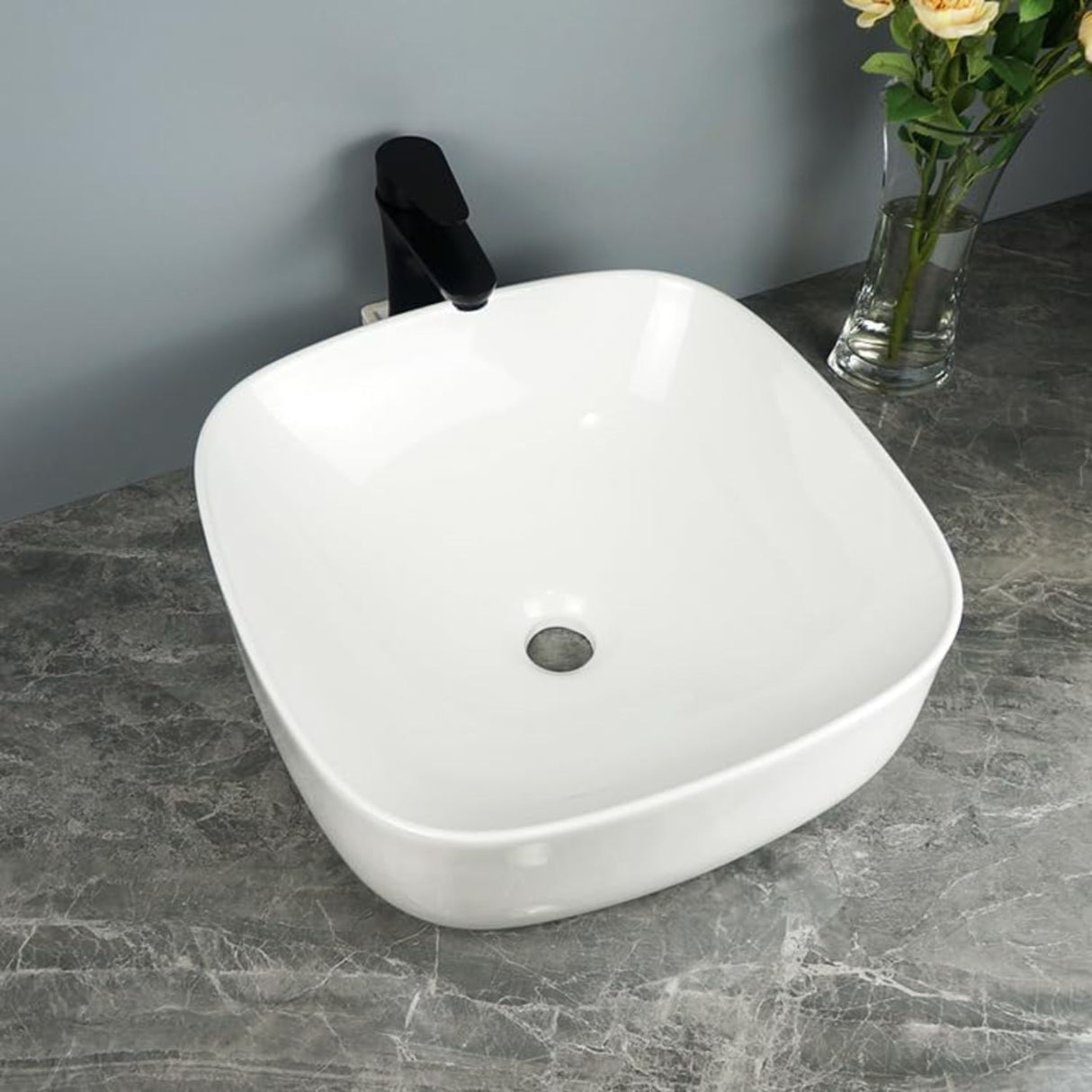 Lavamanos Sobreponer Tipo Vessel Opera Cuadrado - 41.5 x 41.5 x 14.5 cm. Blanco