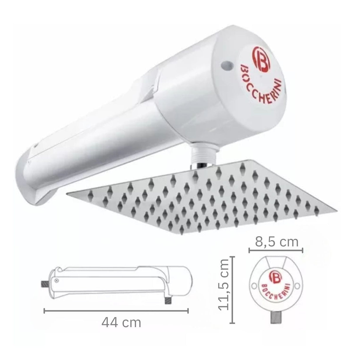 Vista adicional de la ducha eléctrica Lusso blanca 110V
