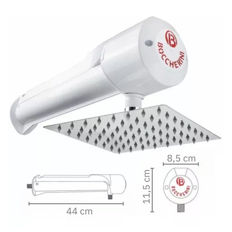 Vista adicional de la ducha eléctrica Lusso blanca 110V