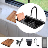 Lavaplatos Sobreponer SUS304 Negro Mate 75 x 46 x 20 cm con Grifería y Accesorios