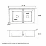Lavaplatos Doble en Acero 304 Satin 77 x 45 x 21 cm | Alta Resistencia y Diseño Moderno