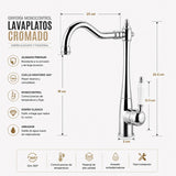 Grifería Monocontrol Lavaplatos Fénix Cromada 26,5 cm Alto