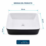 Lavamanos de Sobreponer Blanco Negro Porcelana 50 x 39 x 15 cm Rectangular para Baño
