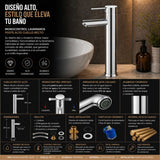 Grifería Monocontrol Lavamanos Alto Cuello Recto Largo | Diseño Moderno para Baño Premium