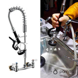 Grifería Cocina Industrial Pared Metálica - Cromo - 8” (20 cm) - Racores Ajustables