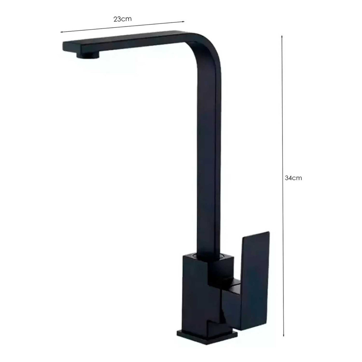 Grifería Lavaplatos Negra Mate Cuello L Cuadrado Monocontrol 34 cm para Cocina Moderna