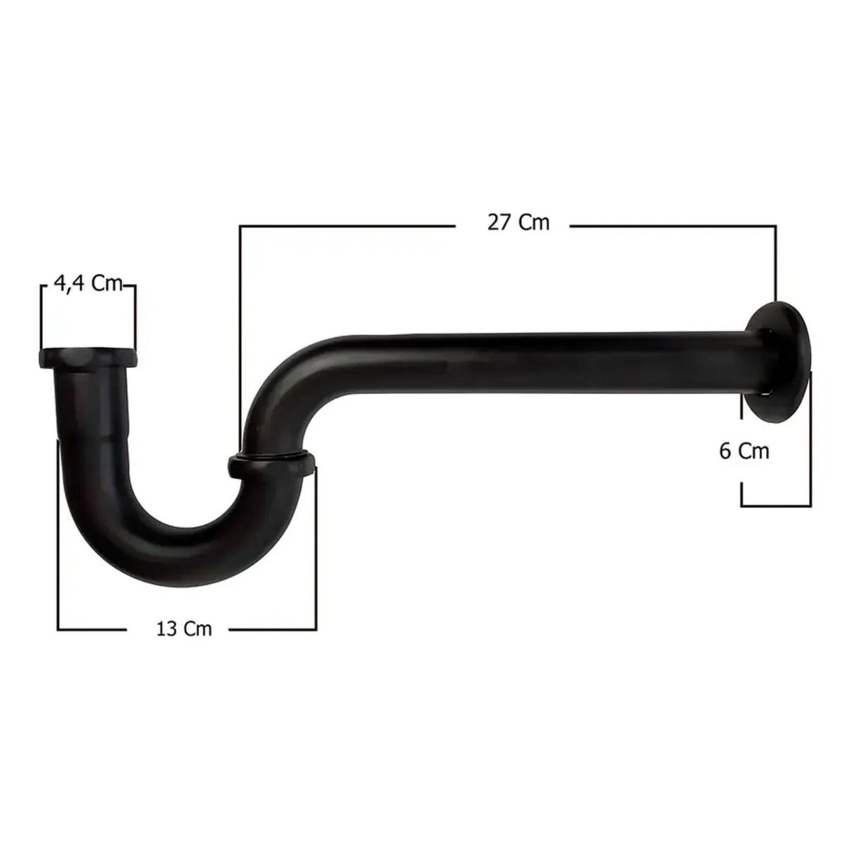 Sifón para Lavamanos Metálico Negro Mate 1 1/4 Pulgadas con Escudo