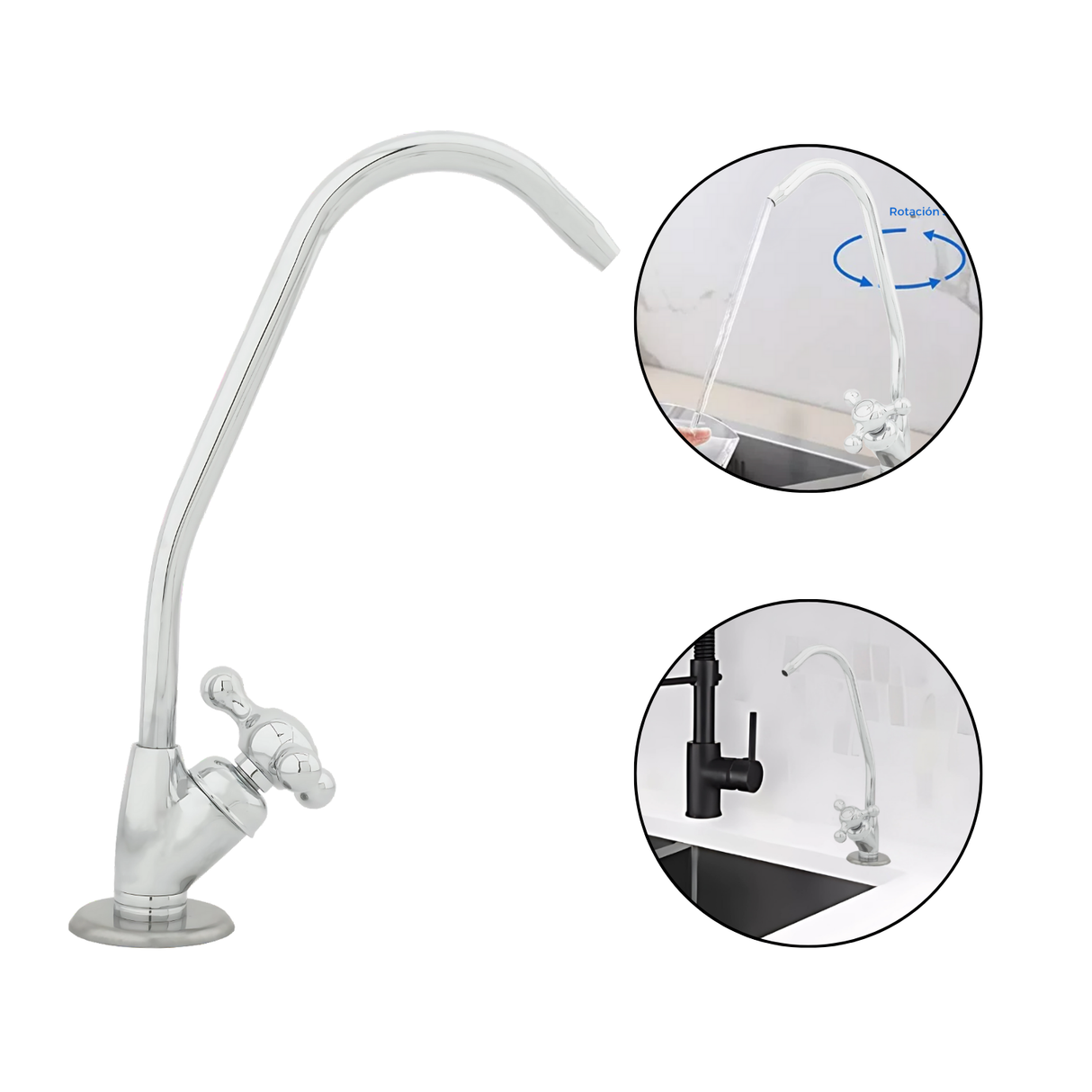 Llave Purificador Agua Pico Alto Monomando Adaptador 3/8