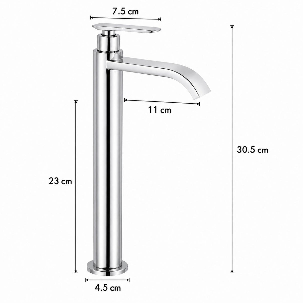 Llave Alta para Lavamanos Cascada 30,5 cm Agua Fría Cromada