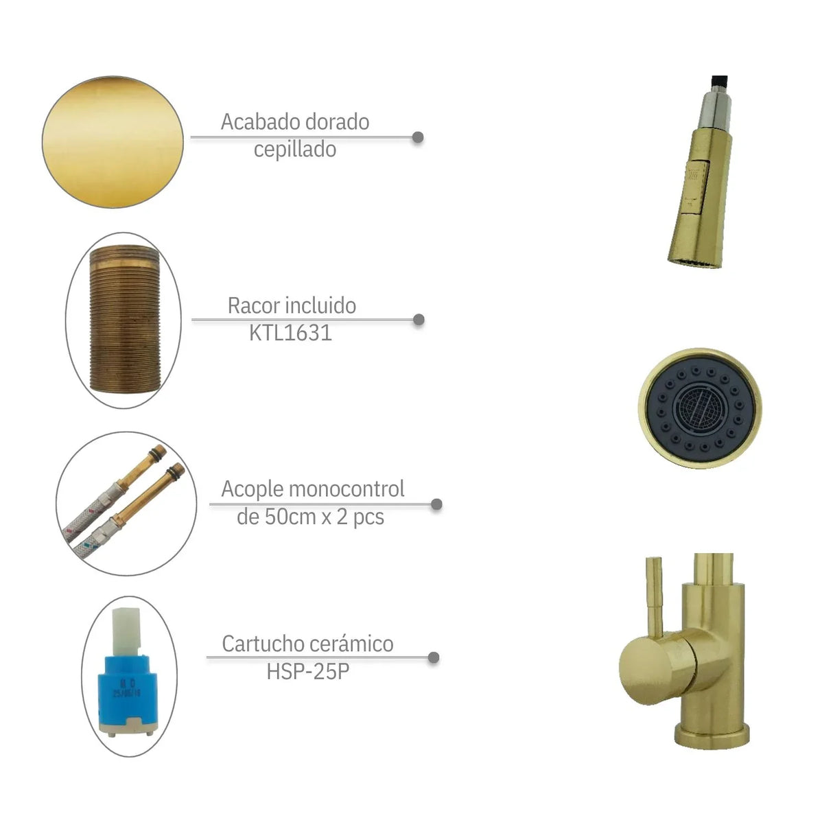 Griferías Monocontrol Extraíbles Pull Out Lima Brushed Gold