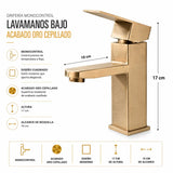 Grifería Lavamanos Baja Monocontrol Cuadrada Oro Cepillado 17 cm Alto x 10 cm Alcance Diseño Moderno Premium